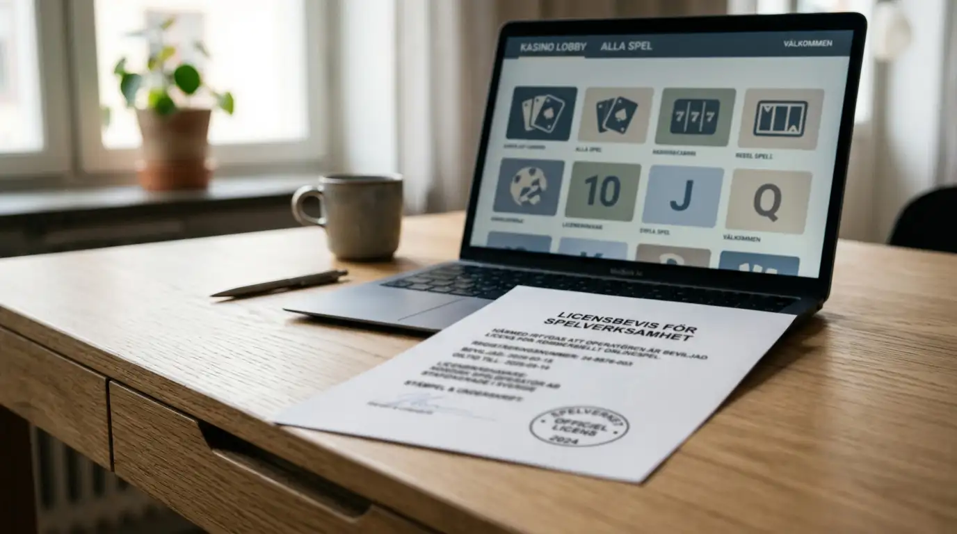 Casino utan spelpaus 2026 guide med licensdokument och laptop