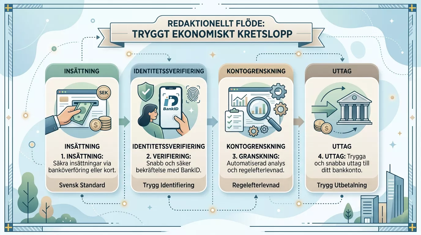 Flöde från insättning till verifiering och uttag med kontrollpunkter
